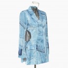 Denim Graffiti Printed Satin Material Waist Suit Coat Woman