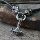 Mens Fashion Leather Necklace Compiled With Hammer Shape Pendant