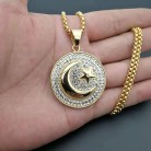 Stainless Steel Gold Plated Rhinestone Pendant Star Moon Flag