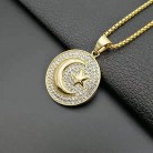 Stainless Steel Gold Plated Rhinestone Pendant Star Moon Flag