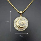 Stainless Steel Gold Plated Rhinestone Pendant Star Moon Flag