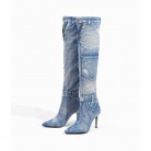 New Denim Over The Knee Elegant Slim Heel High Heel Riding Boots